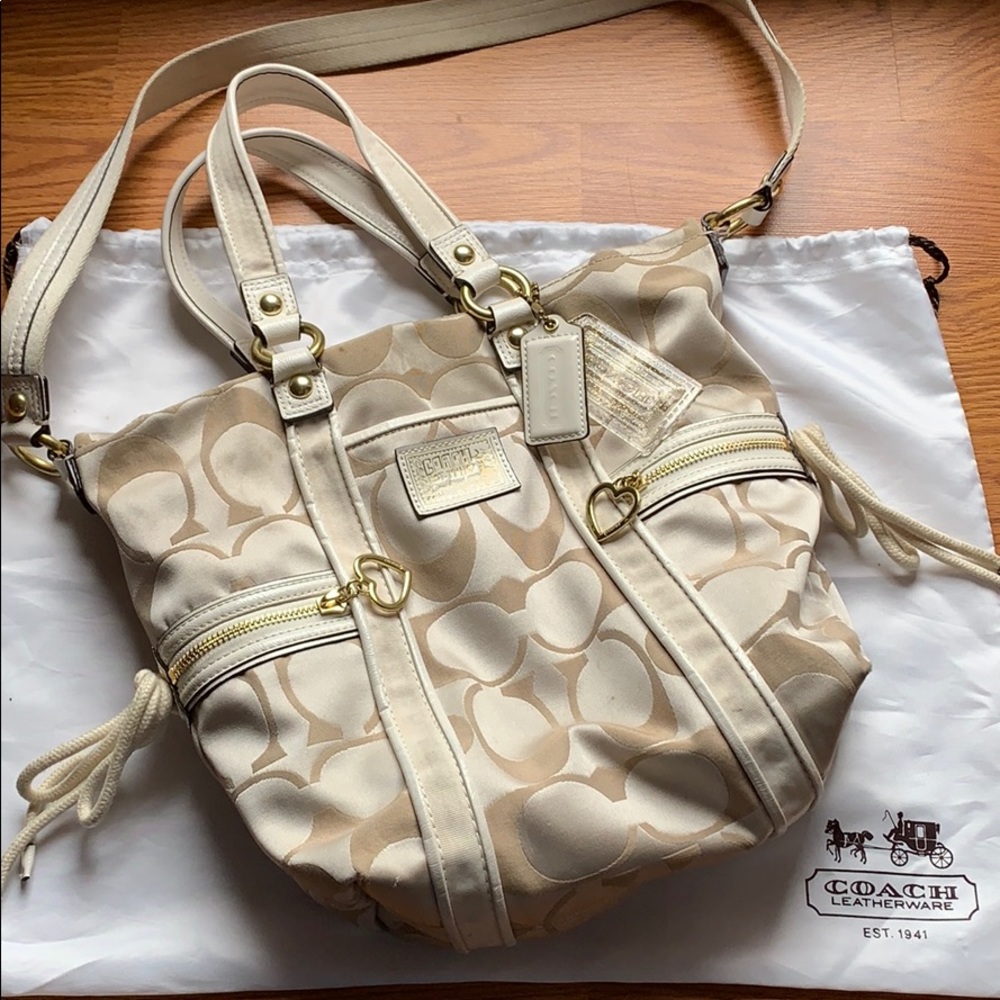 Tan/Gold Coach Poppy Shoulder Purse